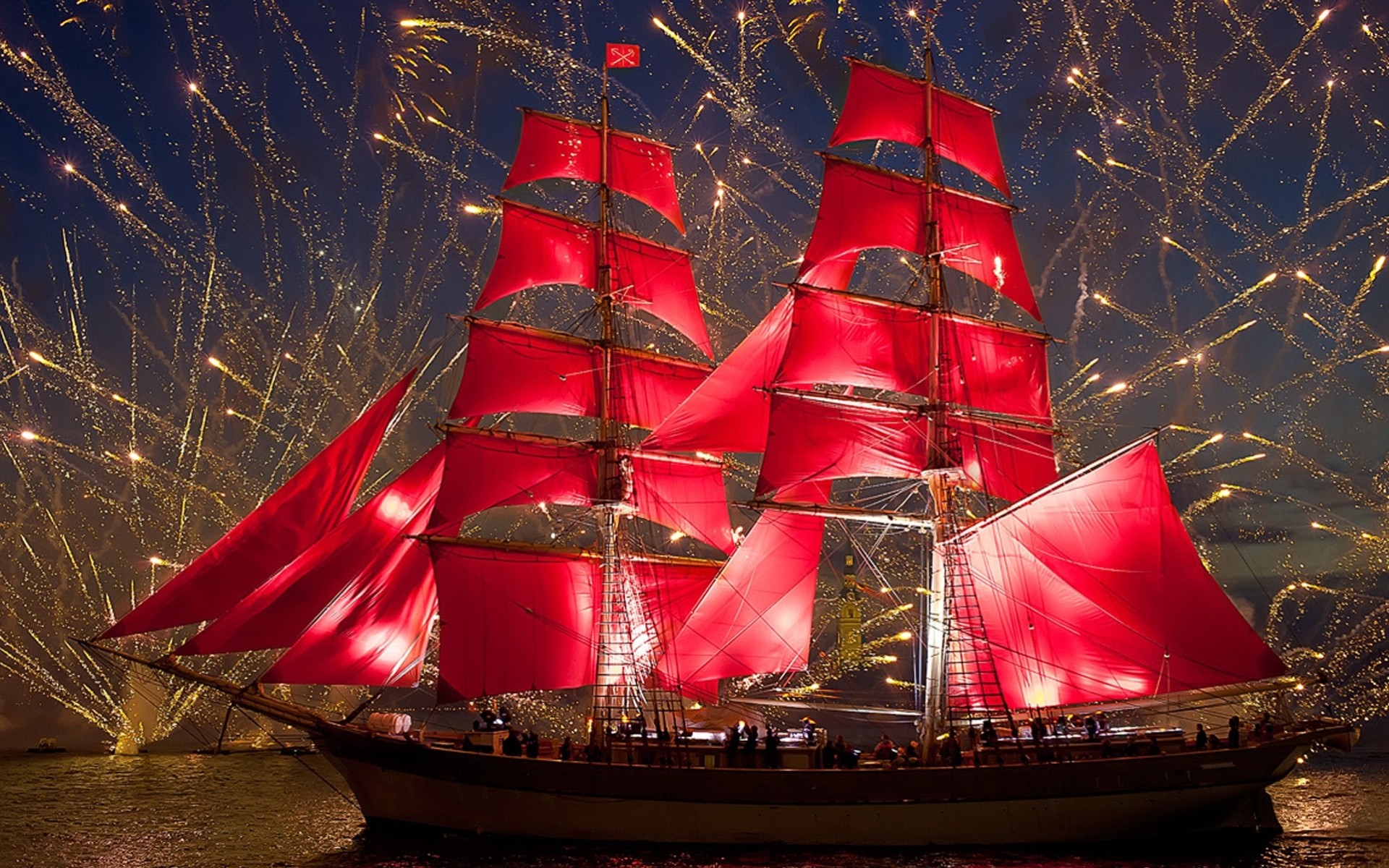 segel nacht schiff urlaub feuerwerk segelboot scharlachrote segel