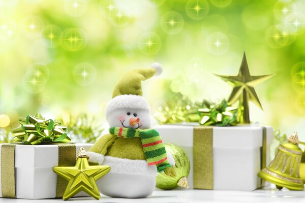 Christmas toys and gifts in green