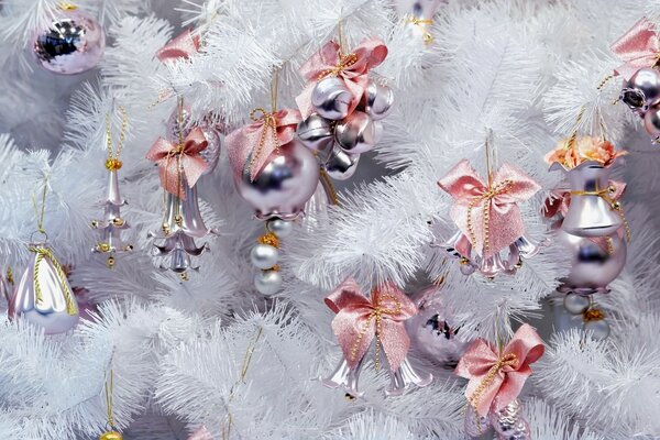 White Christmas tree with decorations