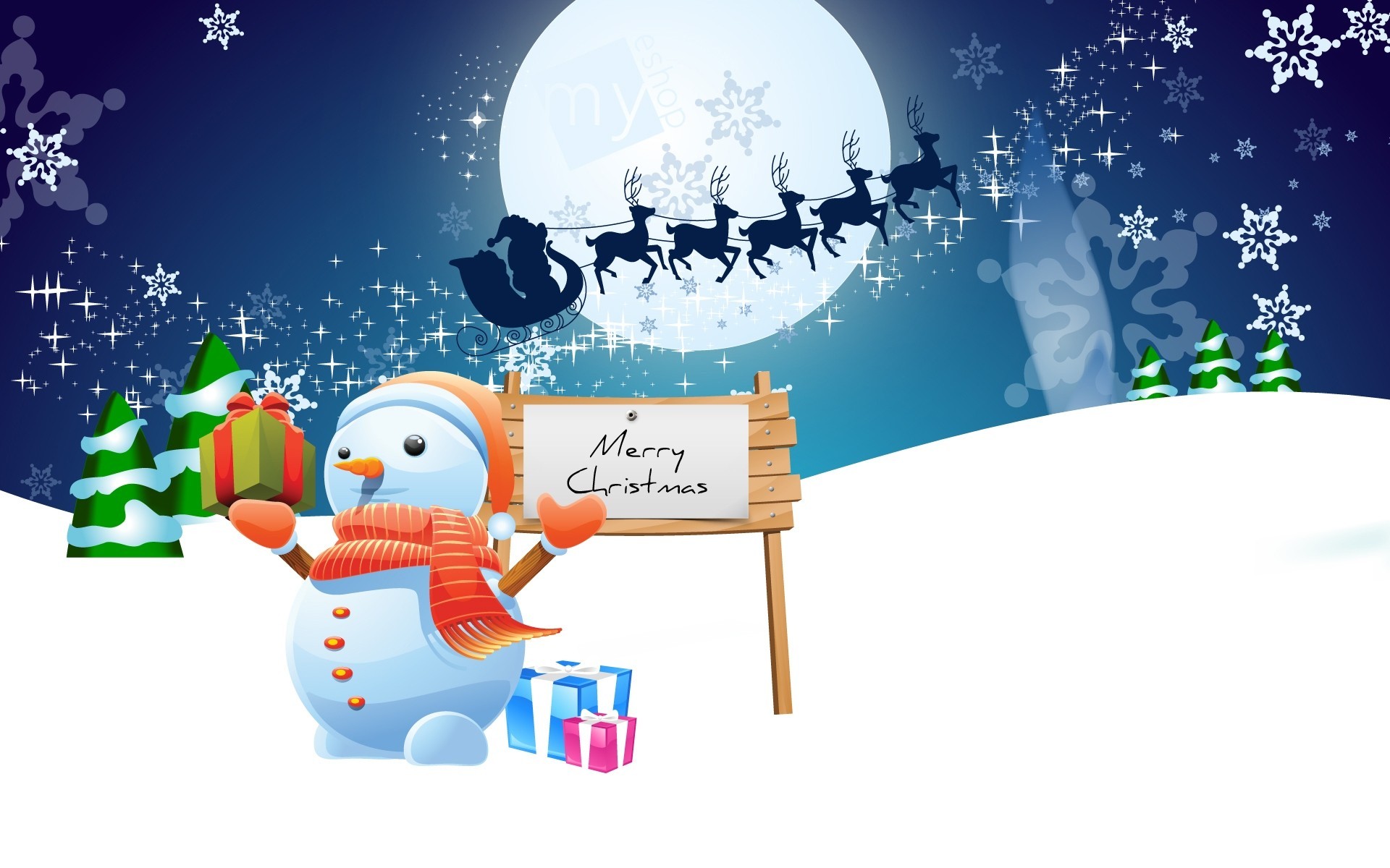 nowflakes palm beauty night new year holiday snowman graphics reindeer snow moon christmas winter sledge