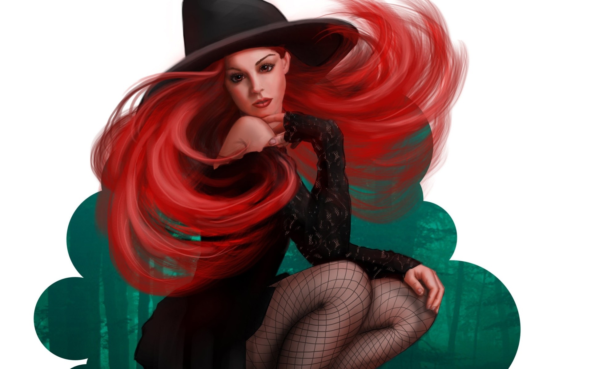 art fille halloween sorcière chapeau rouge