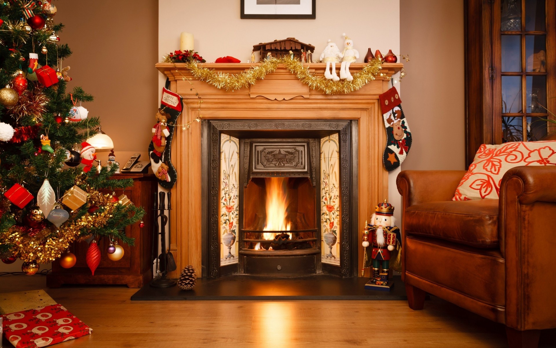 christmas tree beauty christmas new year room fireplace fire spruce holiday toys chair winter