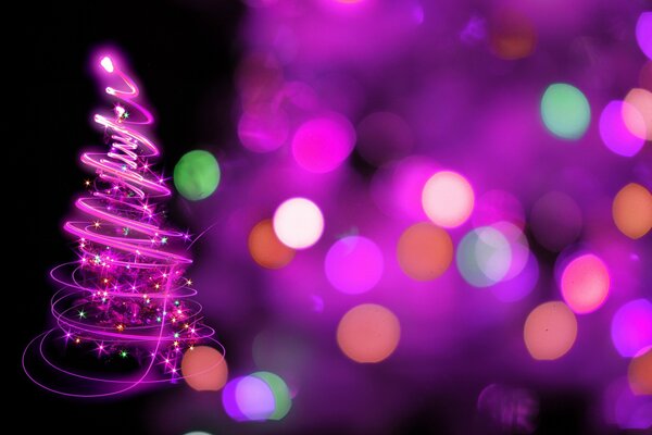Abstracción púrpura de año nuevo. Espiral en forma de árbol de Navidad