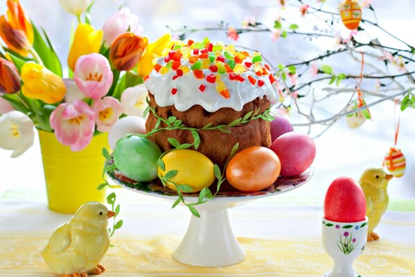 Easter cake with colorful eggs