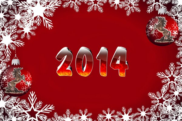 Nowy Rok czerwone tło z płatkami śniegu 2014
