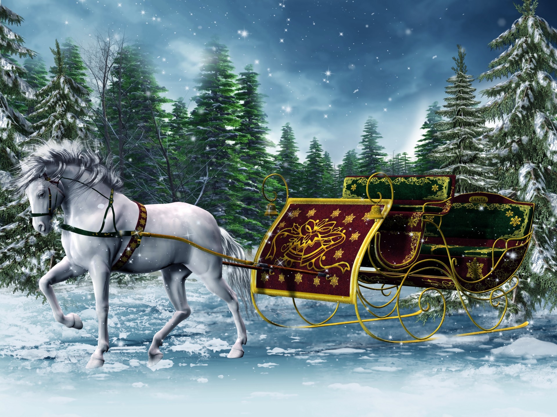 horse sledge winter 3d graphic