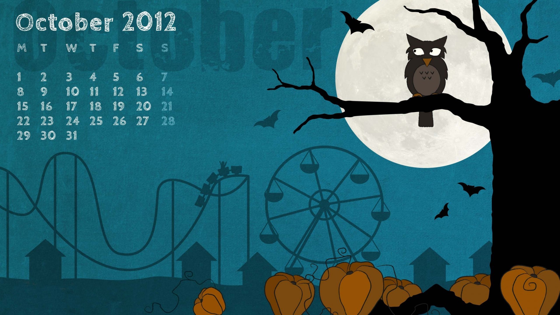 búho calabaza mes halloween calendario árbol atracciones luna noche octubre