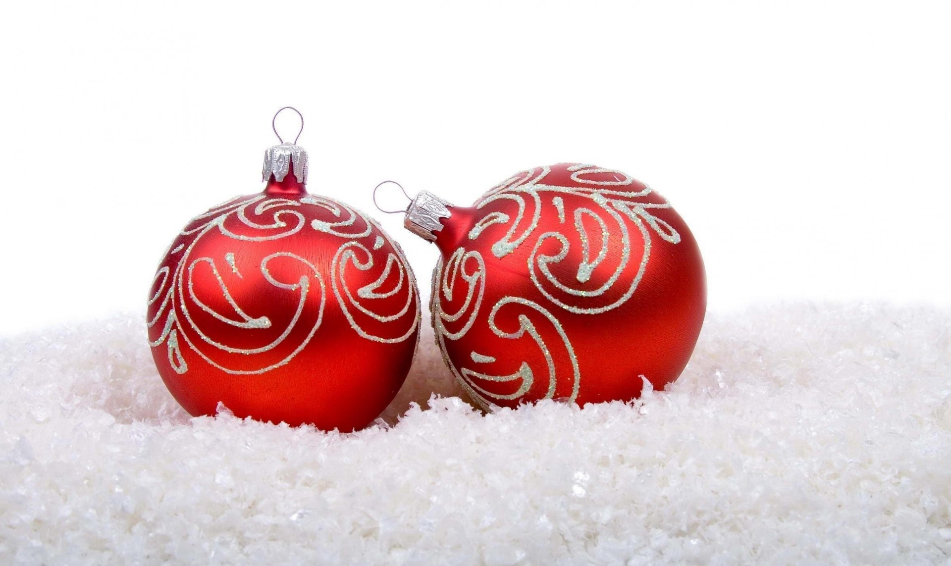 balls christmas new year holiday red snow white background christmas decoration