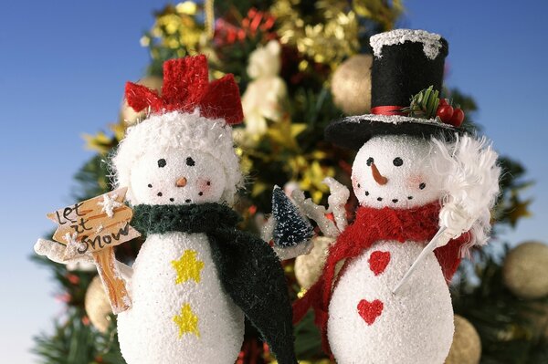 Two snowmen Christmas decorations