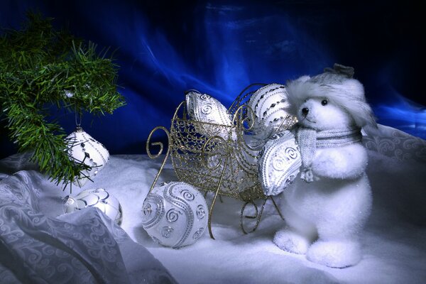 Christmas tree balls teddy bear sleigh