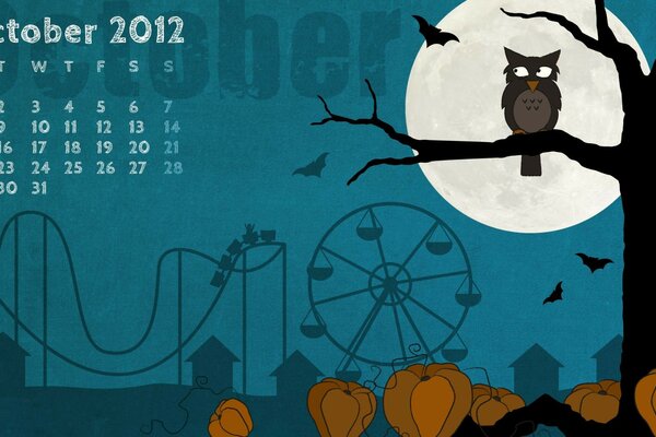 Calendrier pour Halloween avec citrouilles et hibou