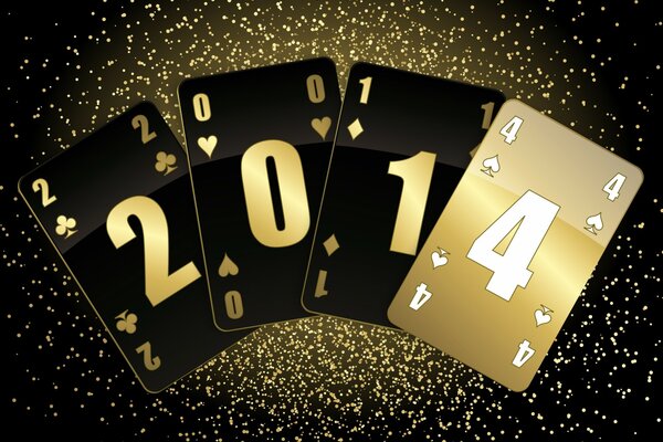 Four black cards with gold numbers