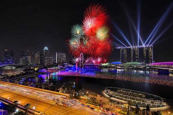 Metropoli notturna e fuochi d artificio festivi