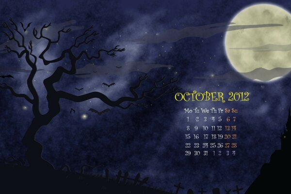 Pagina del calendario autunnale, ottobre