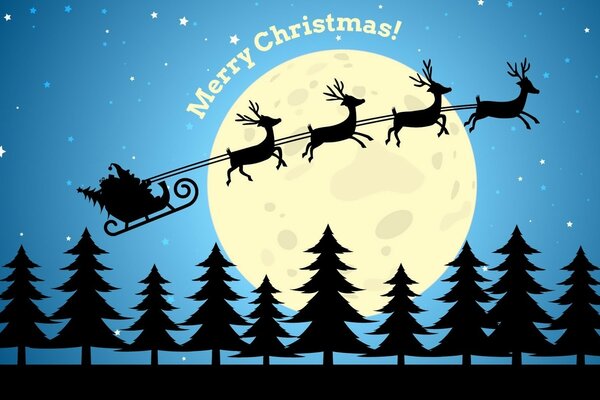 Santa Claus in a sleigh, not visible against the background of the moon