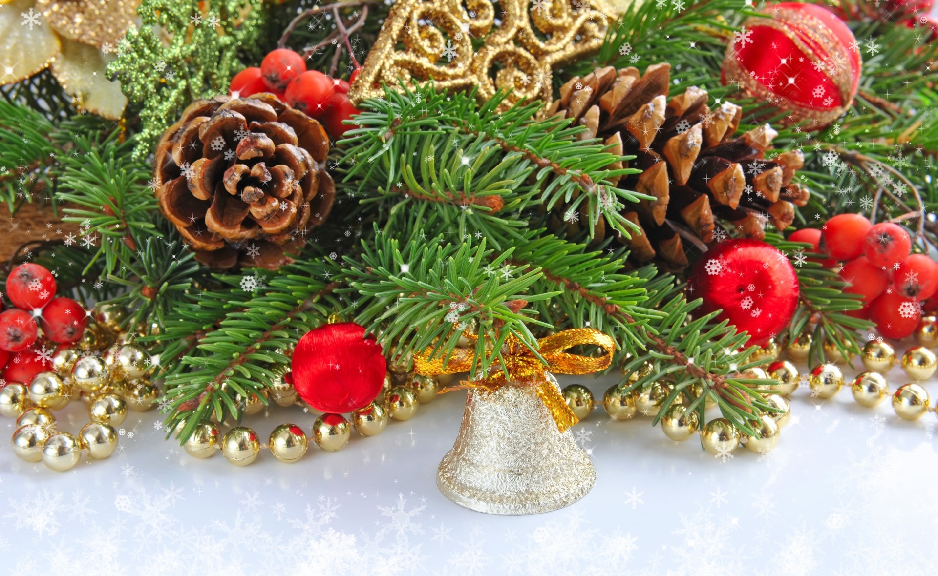 árbol de navidad copos de nieve conos año nuevo campana bayas ramas decoración del árbol de navidad