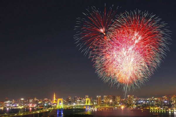 La città notturna illumina le luci dei fuochi d artificio