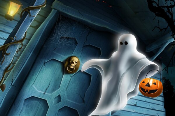 Ghost, Pumpkin and Skull