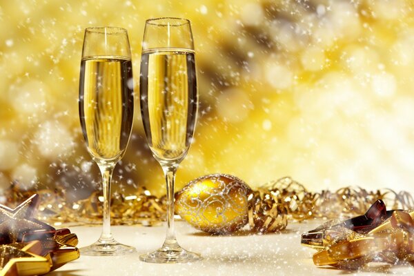 Fond d écran de Noël couleur or avec champagne