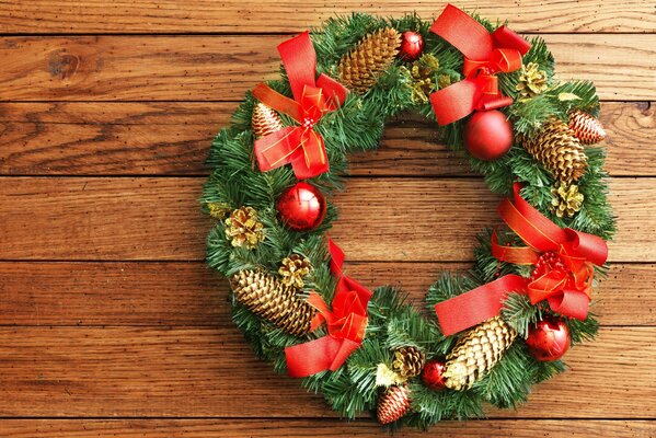 Christmas wreath with red ribbon