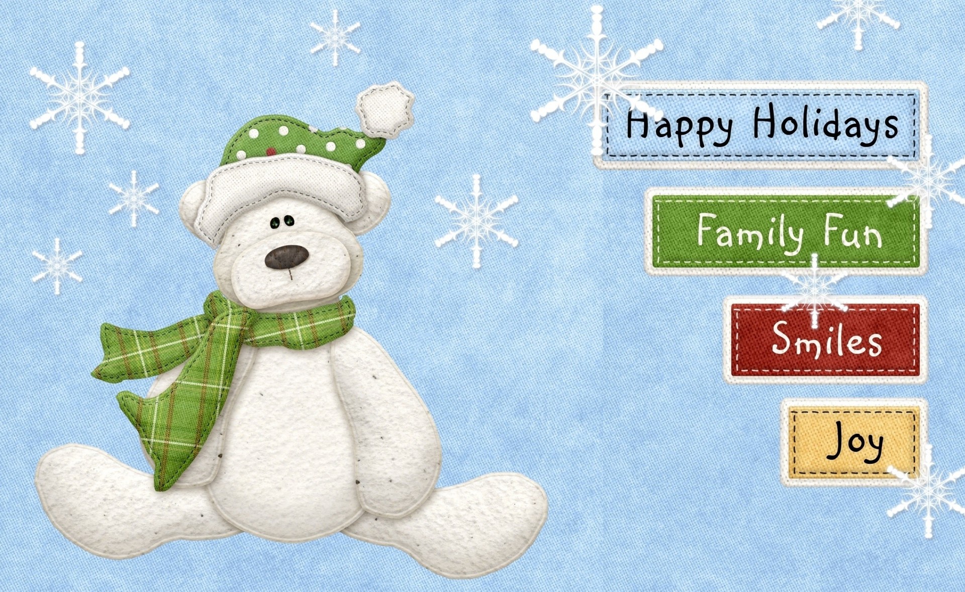 nowflakes inscription holiday teddy bear fun family