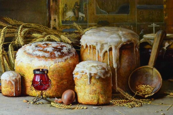 Les gâteaux sont à côté de lompadka et gâteau