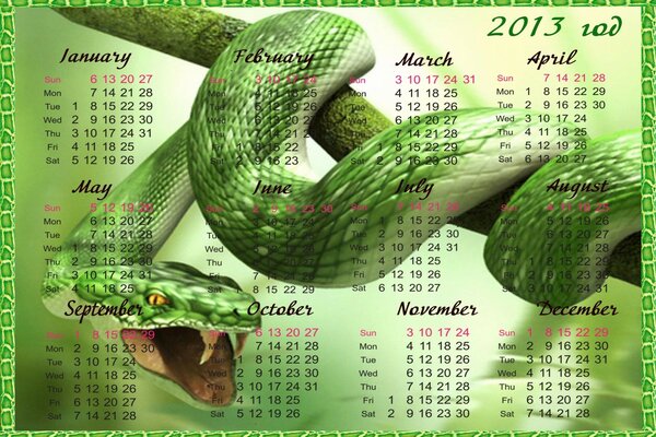 Kalender für 2013 mit grüner Schlange