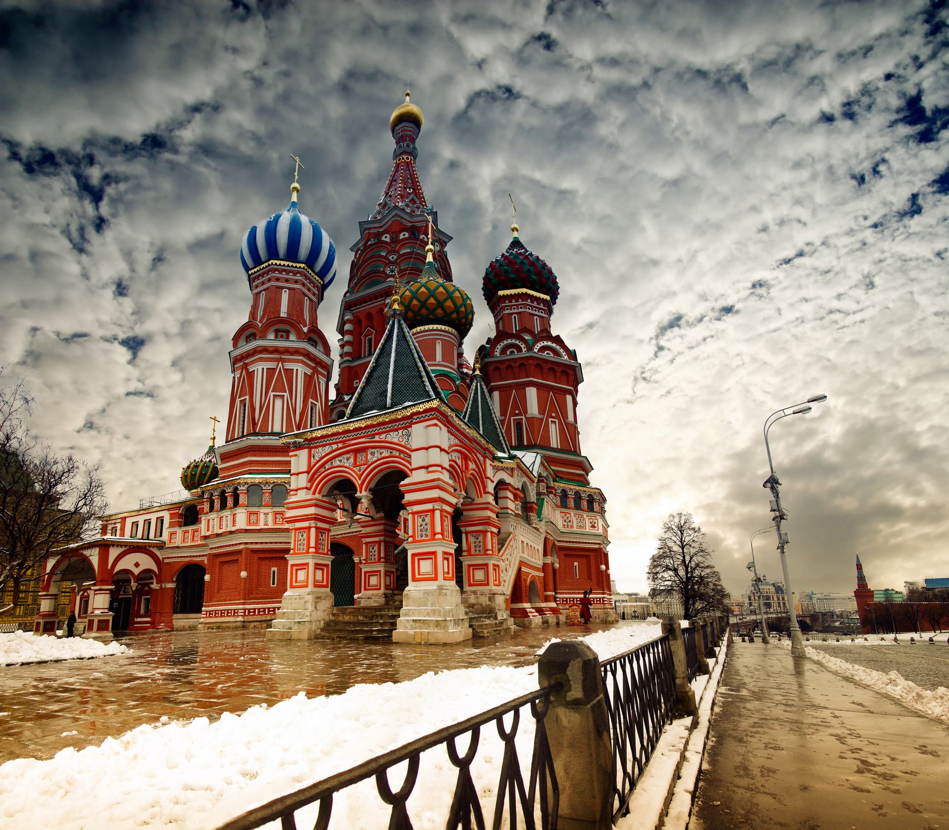 cattedrale di san basilio mosca città nuvole inverno neve recinzione cremlino putin capitale russia sfondi