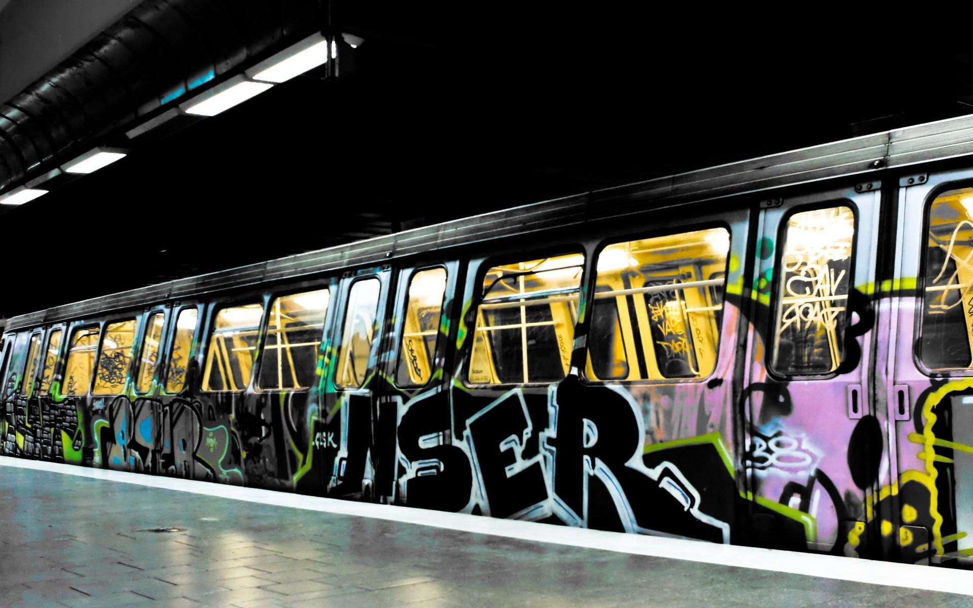 city metro train graffiti paints inscriptions drawings light railway colors inscription 1920x1200