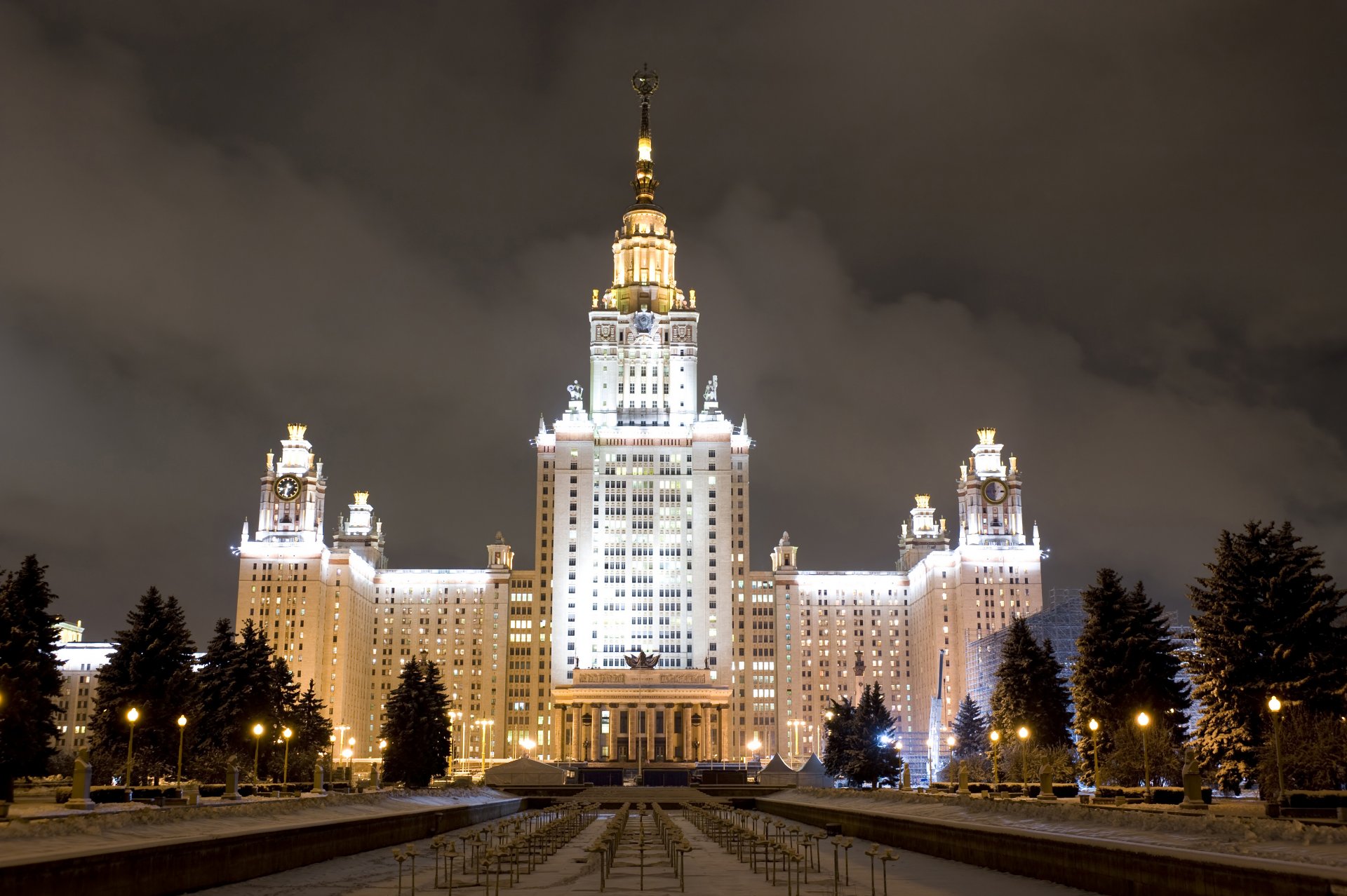 moscow state university named after m.v.lomonosov moscow state university moscow city winter snow night lighting wallpaper