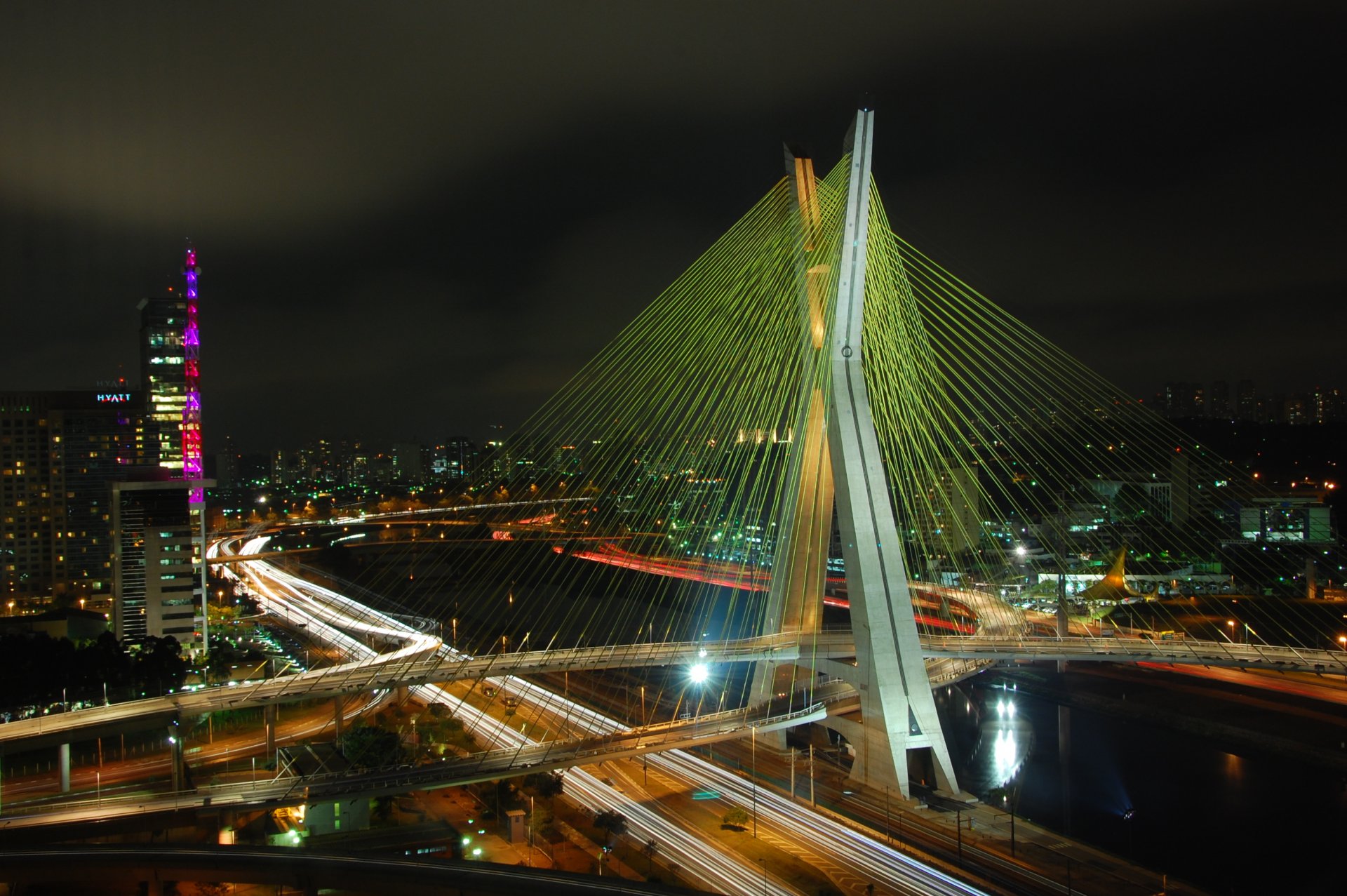 lights road bridges river brazil sao paulo