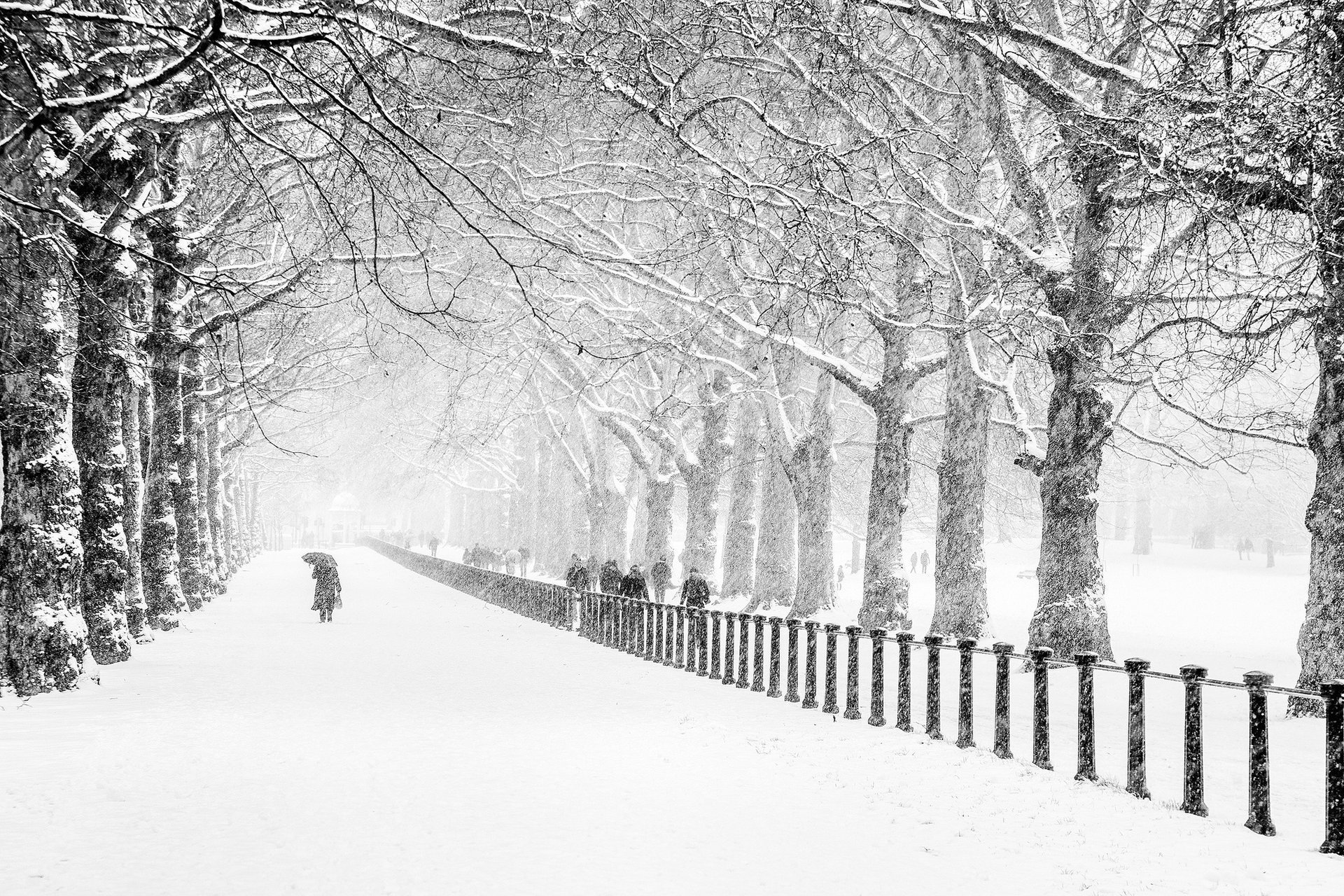 londyn zima śnieg park ludzie miasto