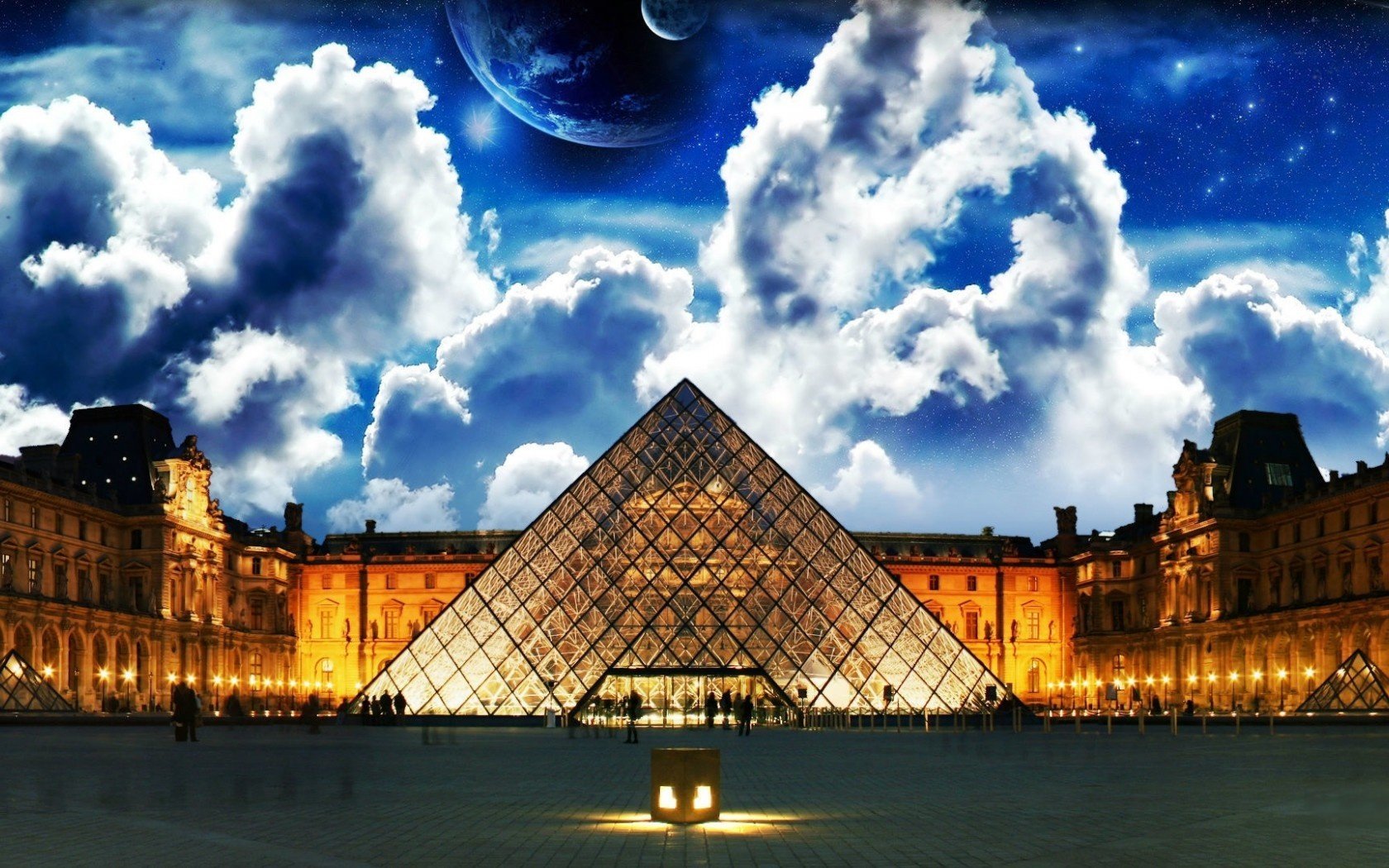 pianeti louvre parigi cielo notte