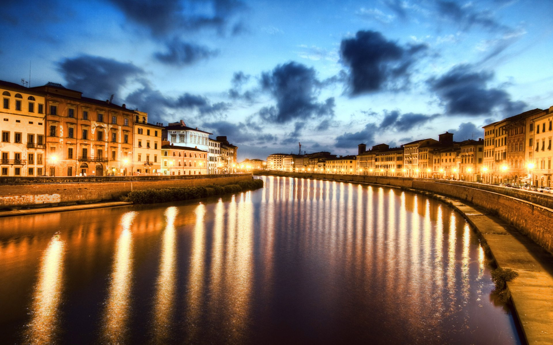 italy pisa river arno night