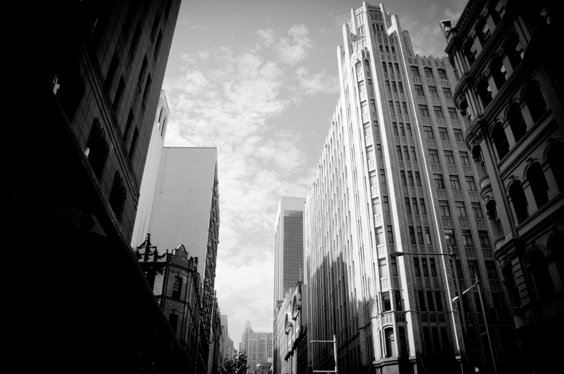 buildings sky skyscraper black white