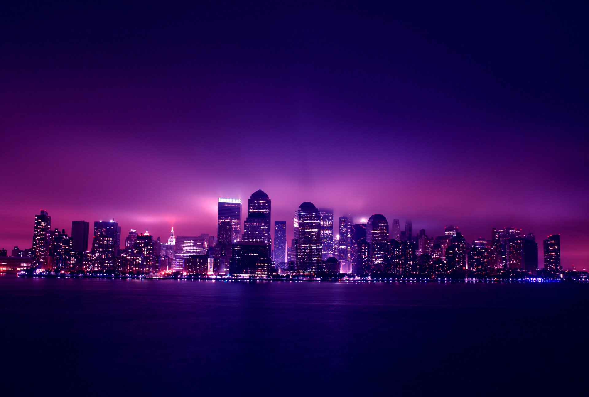 nueva york manhattan ciudad noche luces edificios rascacielos