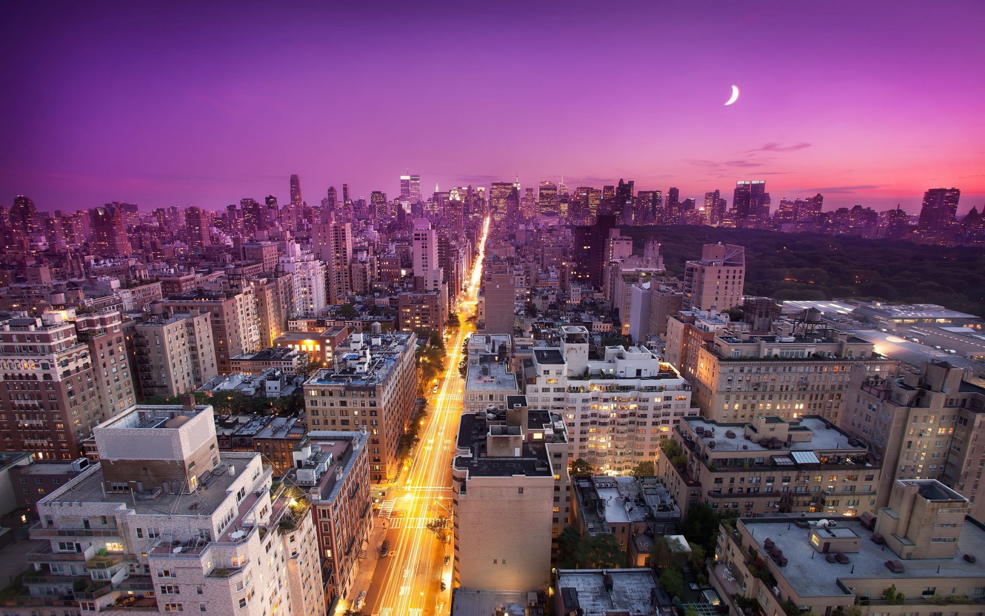 new york usa east side sunset moon