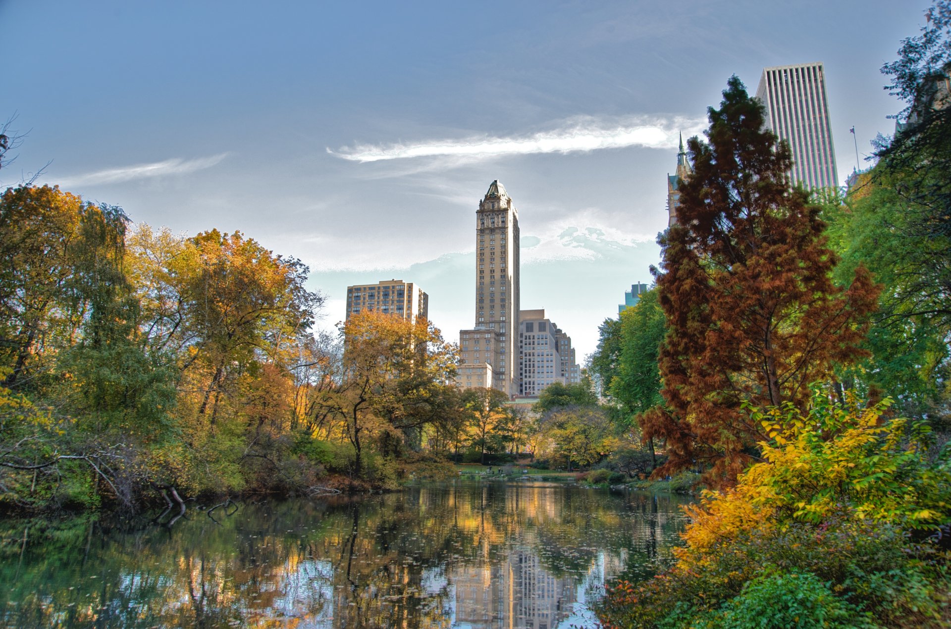 nueva york central park lago rascacielos ciudad manhattan suroeste esquina desde central parque buscando este fondo de pantalla