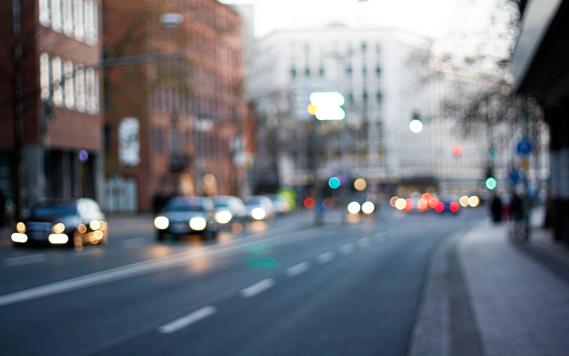 bokeh city prague street road highway buildings lights cars headlights light traffic life