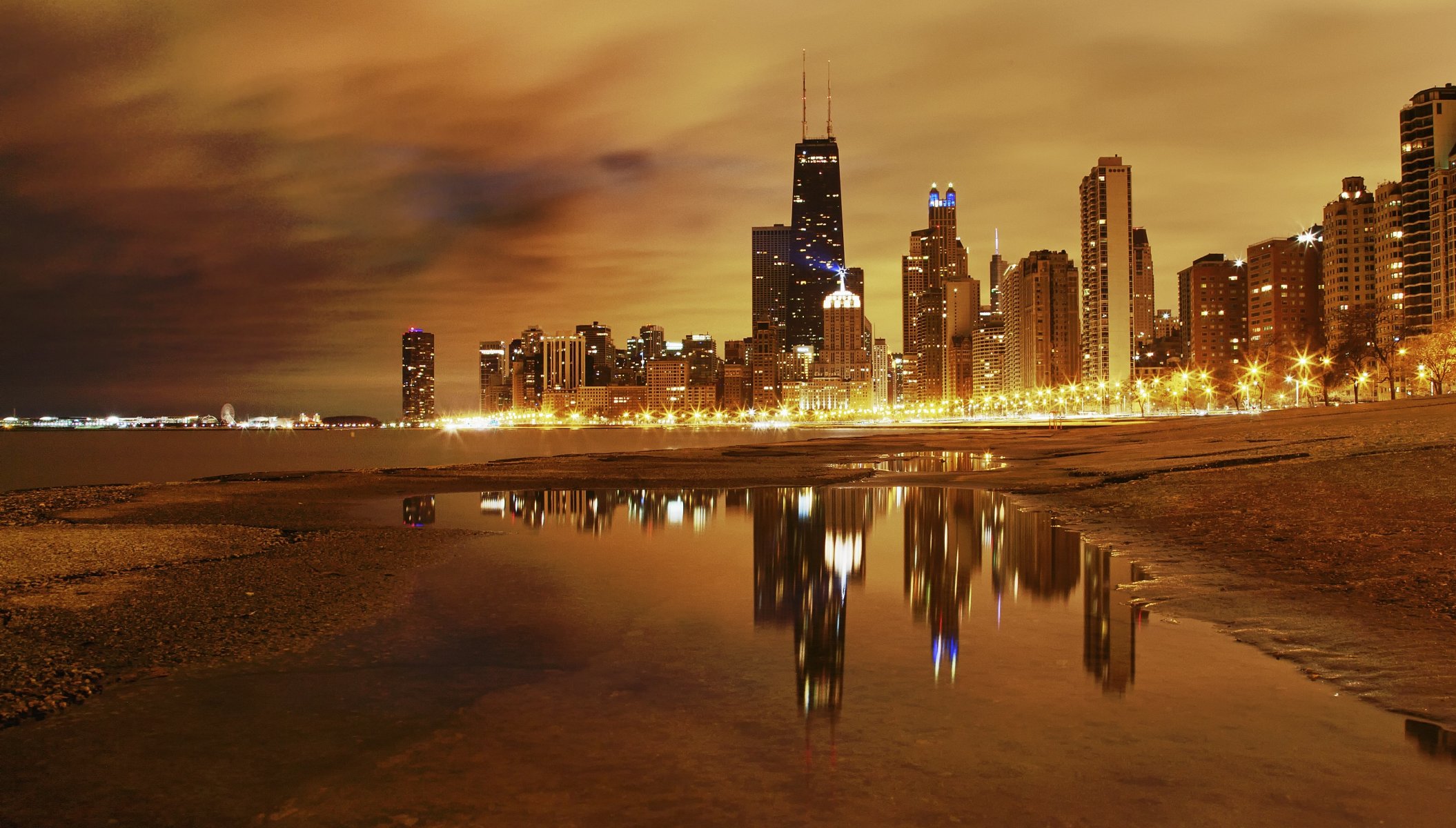 ville chicago nuit lumières lac