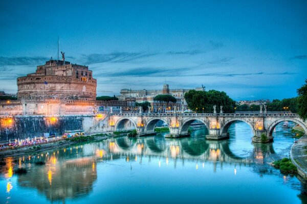 Arch bridge in the Castle of St. Angel across the Tiber River