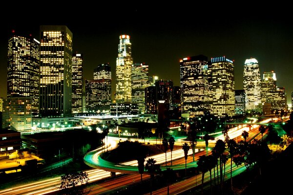 Mesmerizing lights of Los Angeles at night in the USA