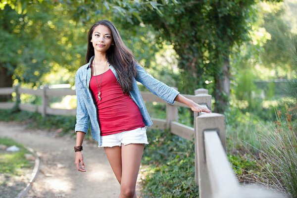 Girl with long hair in the park