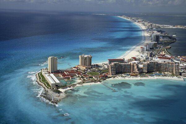 An island with houses on the ocean