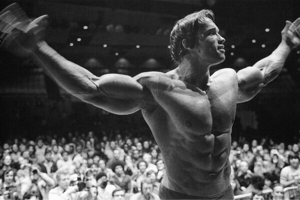 Musclé Arnold Schwarzenegger noir et blanc