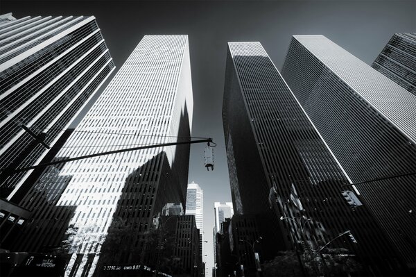 Black and white photo of skyscrapers in New York