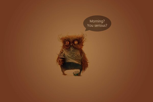 Funny owl on a coffee background