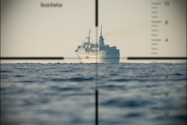 The image of the ship in the submarine periscope