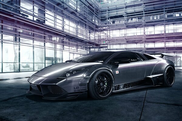 Supercar lamborghini murcielago in a futuristic location