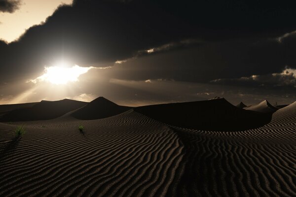 An extraordinary sunset in a hot desert